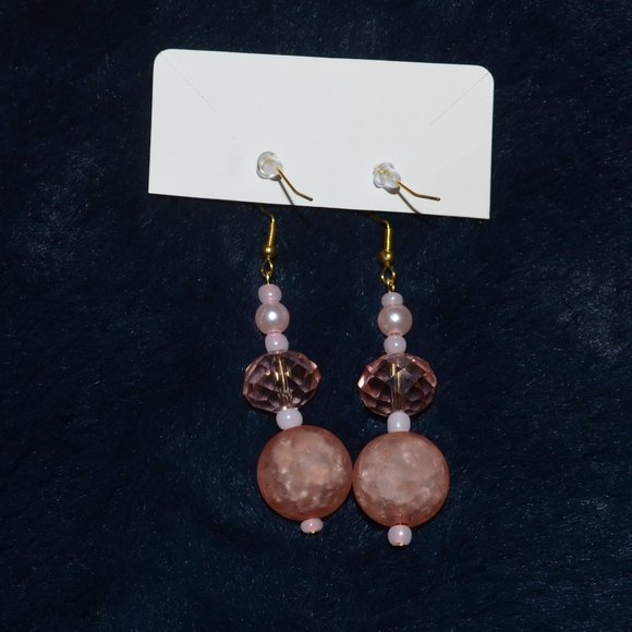 Coral Colored Faceted Beaded Hanging Earrings - Picture 2 of 4